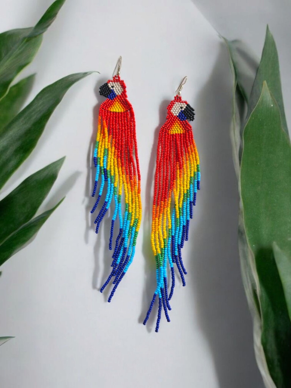 Handmade Seedbead Parrot/Macaw Fringe Earrings